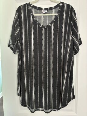 LuLaRoe Grey and White Striped V-Neck Tunic